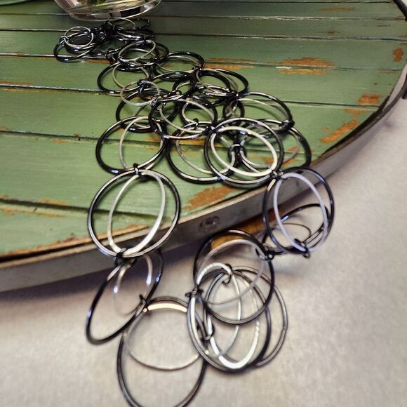 Daisy Fuentes Silver & Black Toned Loop Metallic Necklace, 16" - Picture 3 of 5